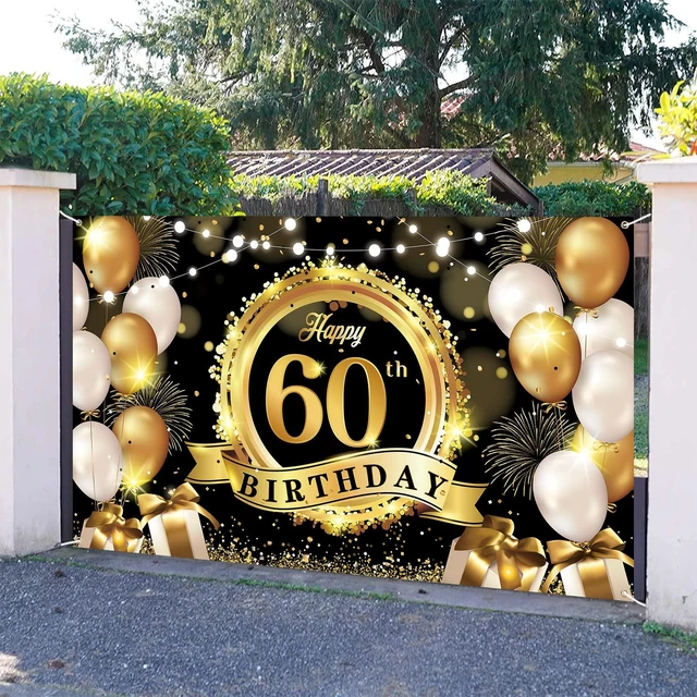 Alt view image 5 of 7 - Happy 60th Birthday Decoration Backdrop Banner Black Gold Large Fabric Sign 72.8 x 43.3 Inch Birthday Poster Photography Background 60 Year Birthday Party Decorations Supplies Indoor Outdoor