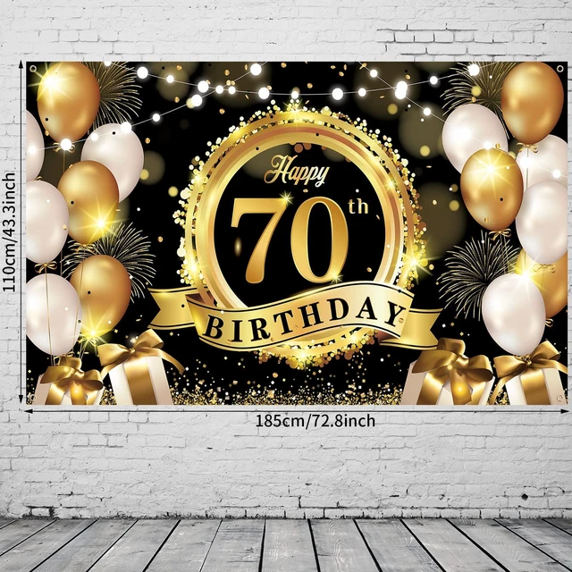 Alt view image 2 of 7 - Happy 70th Birthday Decoration Backdrop Banner Black Gold Large Fabric Sign 72.8 x 43.3 Inch Birthday Poster Photography Background 70 Year Birthday Party Decorations Supplies Indoor Outdoor