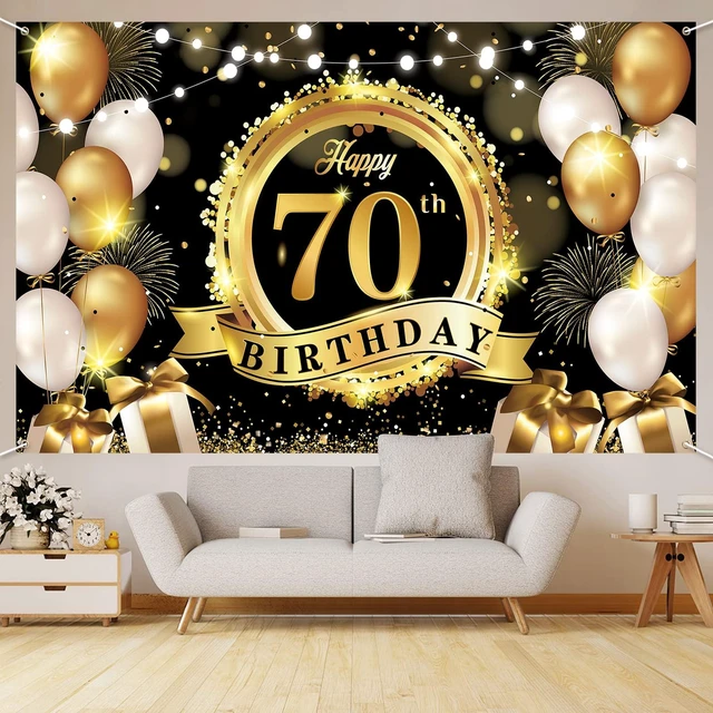 Alt view image 4 of 7 - Happy 70th Birthday Decoration Backdrop Banner Black Gold Large Fabric Sign 72.8 x 43.3 Inch Birthday Poster Photography Background 70 Year Birthday Party Decorations Supplies Indoor Outdoor