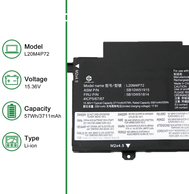 Alt view image 2 of 5 - L20M4P72 Laptop Battery Replacement for Lenovo ThinkPad T14s Gen 2 2021 Series SB10W51915 5B10W51814 L20L4P72 SB10W51914 5B10W13976 L20C4P72 SB10W51916 5B10W51815 L20D4P72 15.36V 57Wh