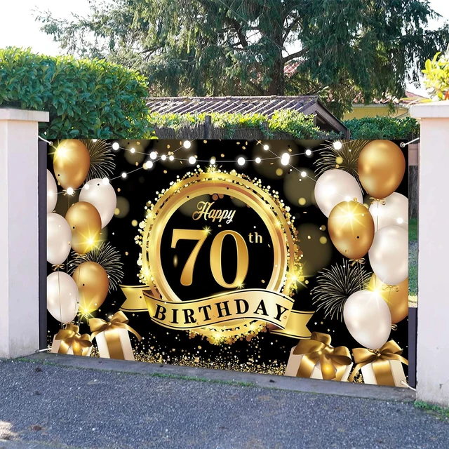Alt view image 5 of 7 - Happy 70th Birthday Decoration Backdrop Banner Black Gold Large Fabric Sign 72.8 x 43.3 Inch Birthday Poster Photography Background 70 Year Birthday Party Decorations Supplies Indoor Outdoor