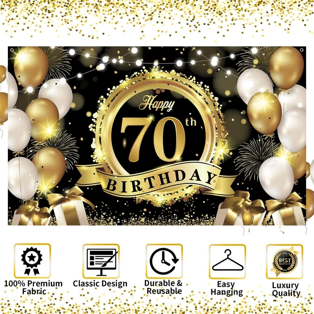 Alt view image 7 of 7 - Happy 70th Birthday Decoration Backdrop Banner Black Gold Large Fabric Sign 72.8 x 43.3 Inch Birthday Poster Photography Background 70 Year Birthday Party Decorations Supplies Indoor Outdoor