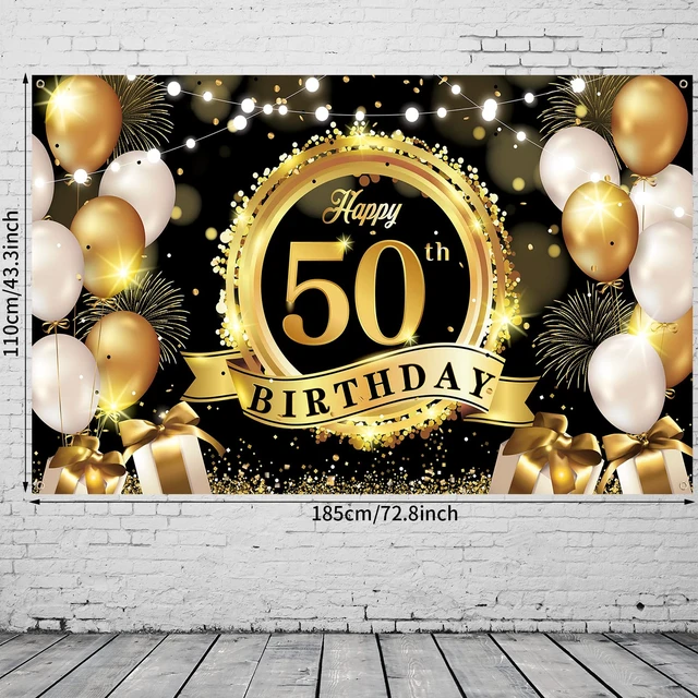 Alt view image 2 of 7 - Happy 50th Birthday Decoration Backdrop Banner Black Gold Large Fabric Sign 72.8 x 43.3 Inch Birthday Poster Photography Background 50 Year Birthday Party Decorations Supplies Indoor Outdoor