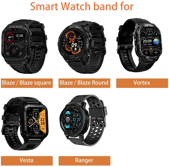 Alt view image 2 of 7 - Compatible with CARBINOX Vortex bands, Silicone band with Metal Buckle Compatible with CARBINOX Edge, Vortex, X-Ranger, Vortex, Vesta, Blaze Round, Blaze S, Blaze Square Smart Watch