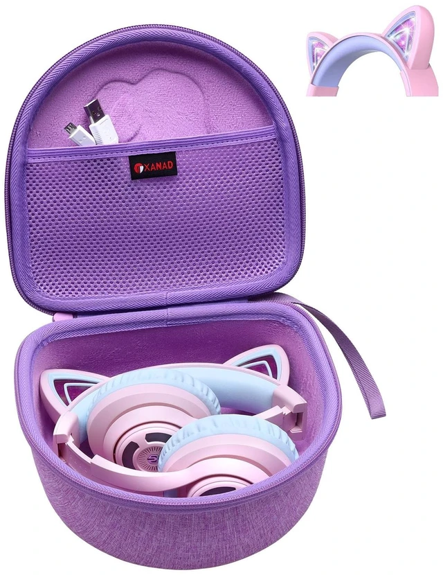 Main image of Kids Headphone Case for Riwbox CT-7 Pink/for Jack CT-7S Cat Green 3.5mm/ for iClever IC-HS01/for Picun/for FosPower Cat Ear LED Light Up Headphones - Kids Cover OnlyPurple