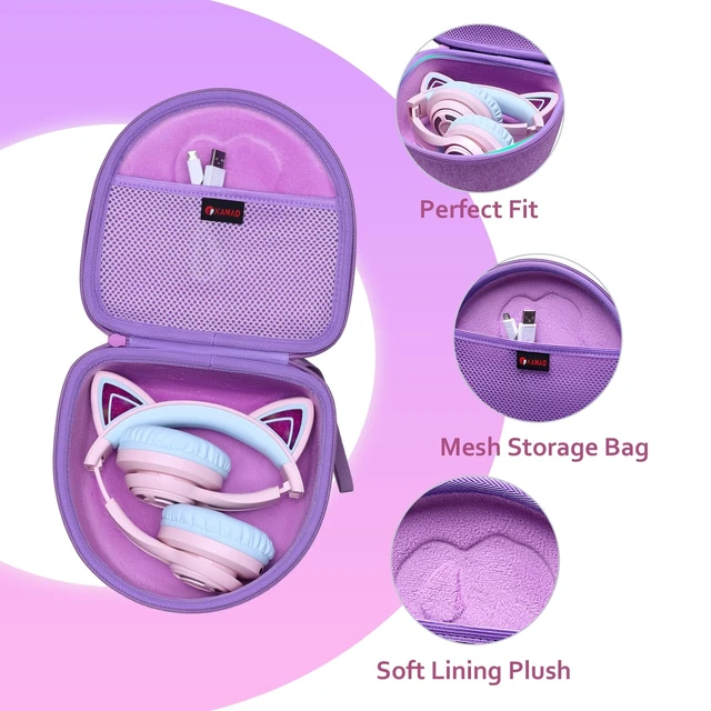 Alt view image 3 of 7 - Kids Headphone Case for Riwbox CT-7 Pink/for Jack CT-7S Cat Green 3.5mm/ for iClever IC-HS01/for Picun/for FosPower Cat Ear LED Light Up Headphones - Kids Cover OnlyPurple