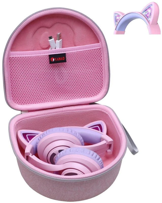 Main image of Kids Headphone Case for Riwbox CT-7 Pink/for Jack CT-7S Cat Green 3.5mm/ for iClever IC-HS01/for Picun/for FosPower Cat Ear LED Light Up Headphones - Kids Cover OnlyPink