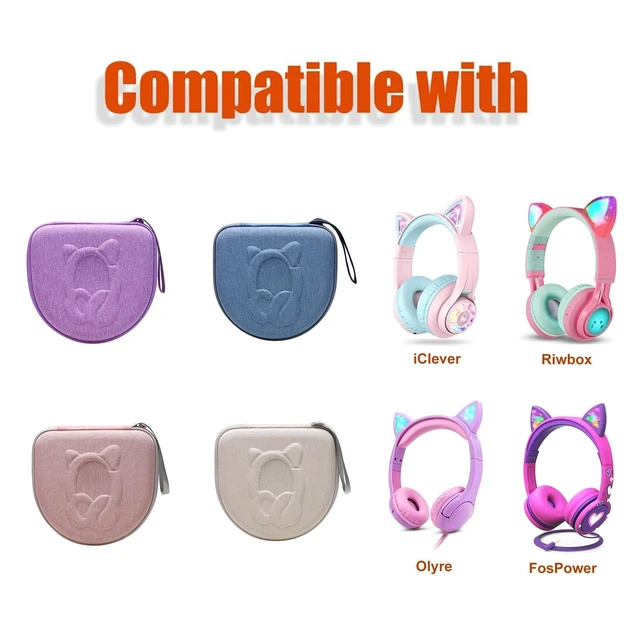 Alt view image 2 of 7 - Kids Headphone Case for Riwbox CT-7 Pink/for Jack CT-7S Cat Green 3.5mm/ for iClever IC-HS01/for Picun/for FosPower Cat Ear LED Light Up Headphones - Kids Cover OnlyPink