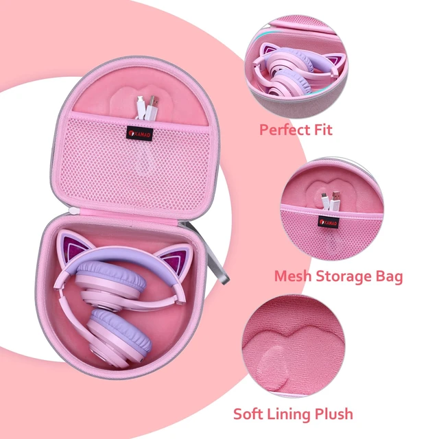 Alt view image 3 of 7 - Kids Headphone Case for Riwbox CT-7 Pink/for Jack CT-7S Cat Green 3.5mm/ for iClever IC-HS01/for Picun/for FosPower Cat Ear LED Light Up Headphones - Kids Cover OnlyPink