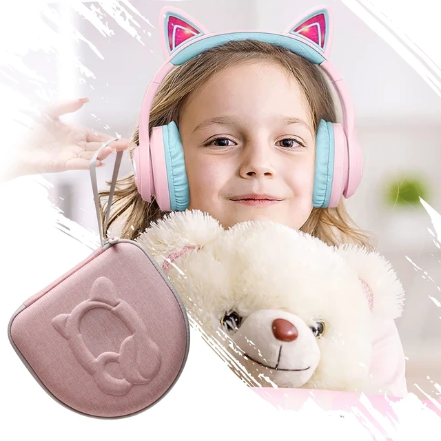 Alt view image 7 of 7 - Kids Headphone Case for Riwbox CT-7 Pink/for Jack CT-7S Cat Green 3.5mm/ for iClever IC-HS01/for Picun/for FosPower Cat Ear LED Light Up Headphones - Kids Cover OnlyPink