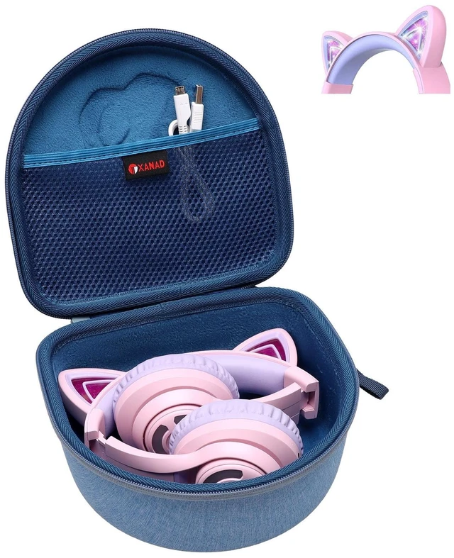 Main image of Kids Headphone Case for Riwbox CT-7 Pink/for Jack CT-7S Cat Green 3.5mm/ for iClever IC-HS01/for Picun/for FosPower Cat Ear LED Light Up Headphones - Kids Cover OnlyBlue