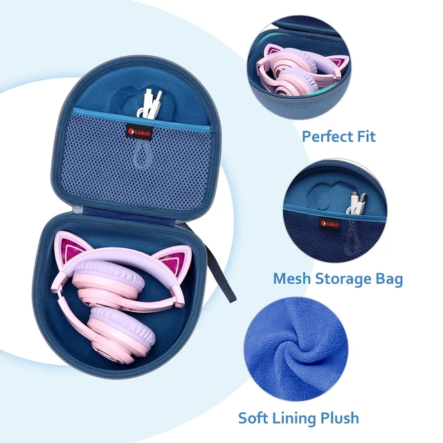 Alt view image 2 of 6 - Kids Headphone Case for Riwbox CT-7 Pink/for Jack CT-7S Cat Green 3.5mm/ for iClever IC-HS01/for Picun/for FosPower Cat Ear LED Light Up Headphones - Kids Cover OnlyBlue
