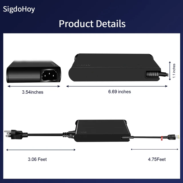 Alt view image 4 of 7 - 230W Charger for Lenovo Legion 7 5 7i 5i Legion Slim 7 7i 5 5i Lenovo LOQ 15 16 Gaming Laptop Thinkpad P1 ThinkBook 16p Power Supply Adapter Cord