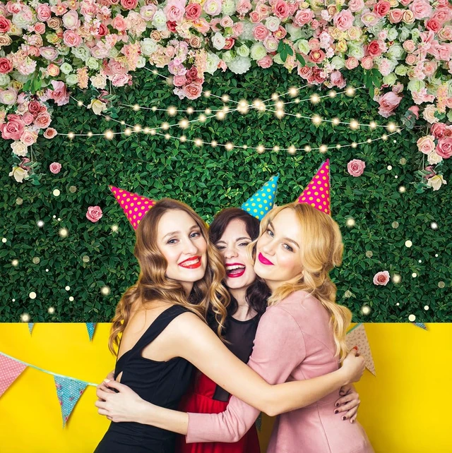 Alt view image 4 of 7 - JSHENGZHYI Flower Greenery Backdrop Floral Green Grass Lawn Glitter Party Photography Background Kids Adults Birthday Newborn Baby Shower Wedding Bridal Shower Party Cake Table Decoration 8x6FT