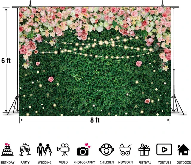 Alt view image 6 of 7 - JSHENGZHYI Flower Greenery Backdrop Floral Green Grass Lawn Glitter Party Photography Background Kids Adults Birthday Newborn Baby Shower Wedding Bridal Shower Party Cake Table Decoration 8x6FT