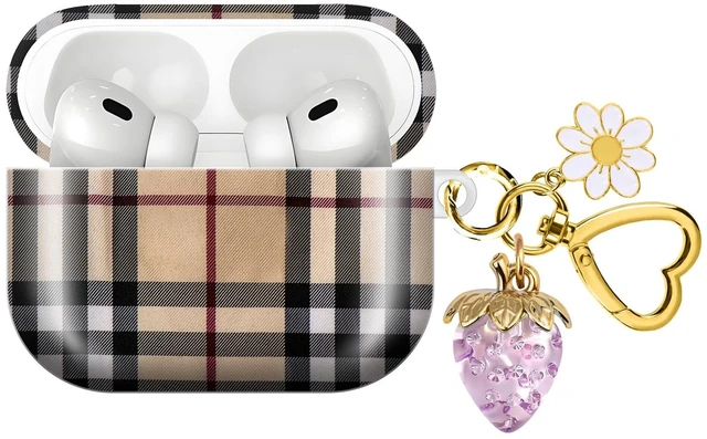 Main image of Compatible with AirPod PRO 3 2025 Shockproof and dustproof Wireless Earphone case, with a Beautiful and Cute Strawberry Keychain Pendant Suitable for WomenCheckered Purple Strawberry