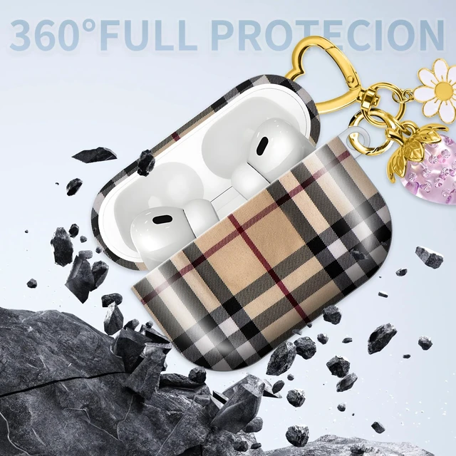 Alt view image 6 of 6 - Compatible with AirPod PRO 3 2025 Shockproof and dustproof Wireless Earphone case, with a Beautiful and Cute Strawberry Keychain Pendant Suitable for WomenCheckered Purple Strawberry