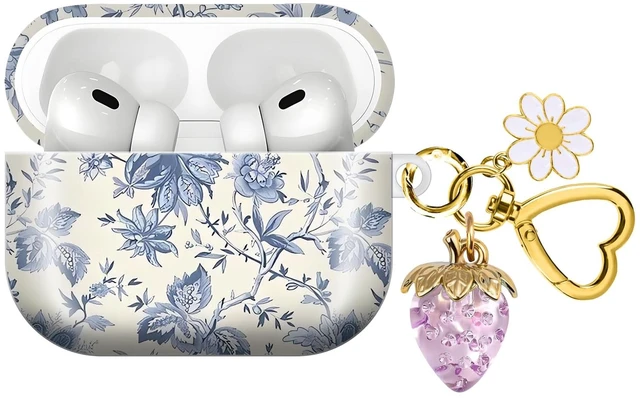Main image of Compatible with AirPod PRO 3 2025 Shockproof and dustproof Wireless Earphone case, with a Beautiful and Cute Strawberry Keychain Pendant Suitable for WomenFlowers Purple Strawberry