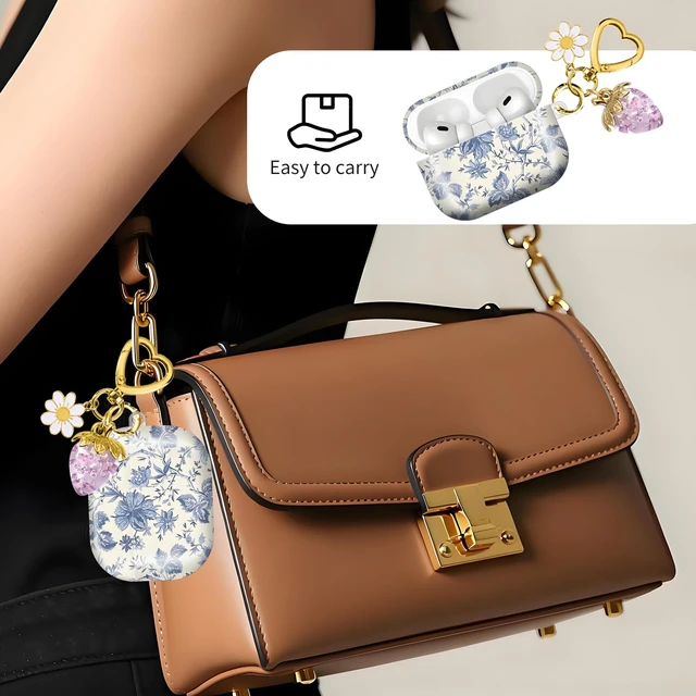 Alt view image 2 of 6 - Compatible with AirPod PRO 3 2025 Shockproof and dustproof Wireless Earphone case, with a Beautiful and Cute Strawberry Keychain Pendant Suitable for WomenFlowers Purple Strawberry
