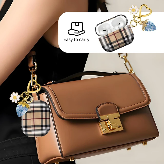 Alt view image 2 of 6 - Compatible with AirPod PRO 3 2025 Shockproof and dustproof Wireless Earphone case, with a Beautiful and Cute Strawberry Keychain Pendant Suitable for WomenCheckered Blue Strawberries