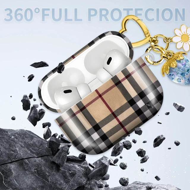 Alt view image 6 of 6 - Compatible with AirPod PRO 3 2025 Shockproof and dustproof Wireless Earphone case, with a Beautiful and Cute Strawberry Keychain Pendant Suitable for WomenCheckered Blue Strawberries