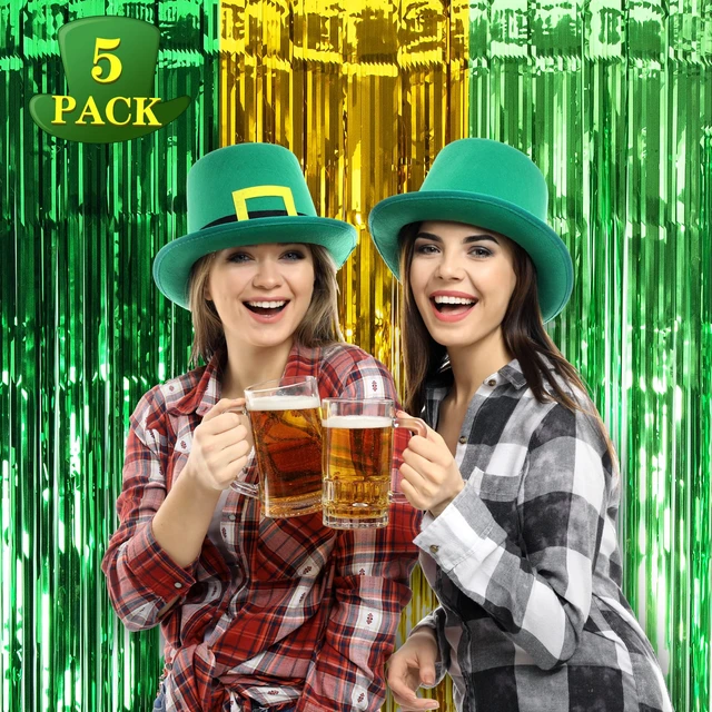 Alt view image 2 of 7 - 5 Pack St. Patrick's Decorations, St Patty's Day Party Decor, 3.3 X 6.6 ft Green Gold Light Green Tinsel Fringe Curtain Photo Booth Props, Streamer Backdrop for Saint patrick Irish Theme Decor