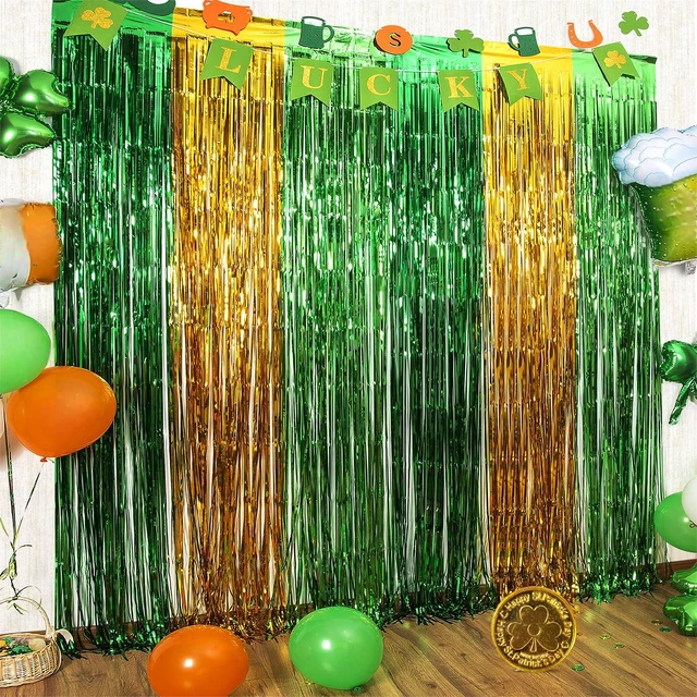 Main image of 5 Pack St. Patrick's Decorations, St Patty's Day Party Decor, 3.3 X 6.6 ft Green Gold Light Green Tinsel Fringe Curtain Photo Booth Props, Streamer Backdrop for Saint patrick Irish Theme Decor