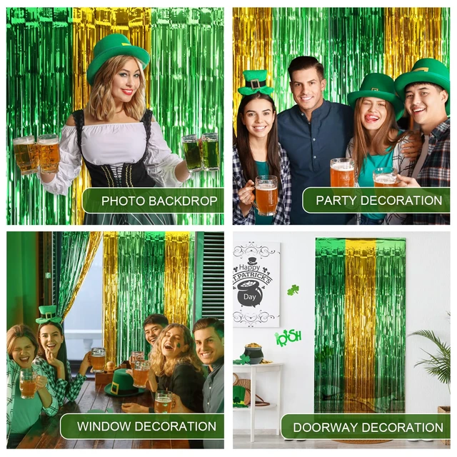 Alt view image 3 of 7 - 5 Pack St. Patrick's Decorations, St Patty's Day Party Decor, 3.3 X 6.6 ft Green Gold Light Green Tinsel Fringe Curtain Photo Booth Props, Streamer Backdrop for Saint patrick Irish Theme Decor
