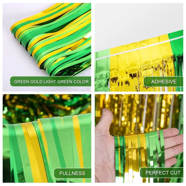 Alt view image 4 of 7 - 5 Pack St. Patrick's Decorations, St Patty's Day Party Decor, 3.3 X 6.6 ft Green Gold Light Green Tinsel Fringe Curtain Photo Booth Props, Streamer Backdrop for Saint patrick Irish Theme Decor