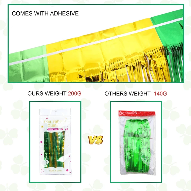 Alt view image 6 of 7 - 5 Pack St. Patrick's Decorations, St Patty's Day Party Decor, 3.3 X 6.6 ft Green Gold Light Green Tinsel Fringe Curtain Photo Booth Props, Streamer Backdrop for Saint patrick Irish Theme Decor