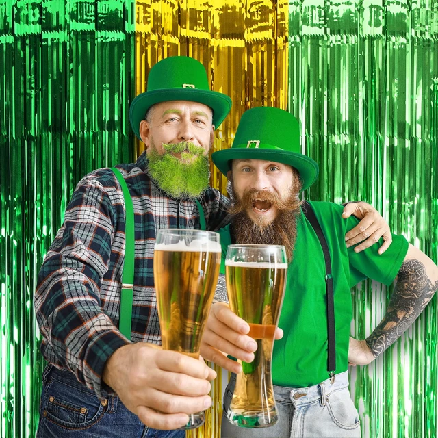 Alt view image 5 of 7 - 5 Pack St. Patrick's Decorations, St Patty's Day Party Decor, 3.3 X 6.6 ft Green Gold Light Green Tinsel Fringe Curtain Photo Booth Props, Streamer Backdrop for Saint patrick Irish Theme Decor