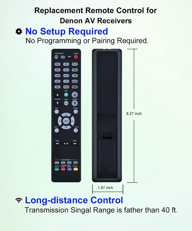 Alt view image 2 of 6 - Remote Control for Denon AVR-S740H RC-1253 AVR-S760H RC-1217 AVR-S940H DRA-800H AVR-X2200W AVR-X2700H AVR-X3300W AVR-X1700H Home Theater AVR AV Receiver Replacement
