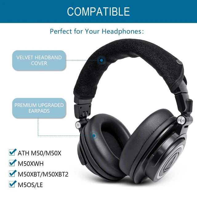 Alt view image 2 of 7 - Replacement Ear Pads + Headband Cover Protector Compatible with Audio Technica ATH M50 M50X M50XBT M40X M30X M20X MSR7 SX1 Headphones, Repair Parts, No Tool Installation (Black)