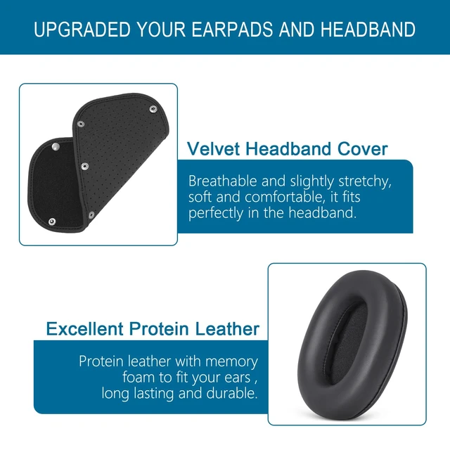 Alt view image 4 of 7 - Replacement Ear Pads + Headband Cover Protector Compatible with Audio Technica ATH M50 M50X M50XBT M40X M30X M20X MSR7 SX1 Headphones, Repair Parts, No Tool Installation (Black)