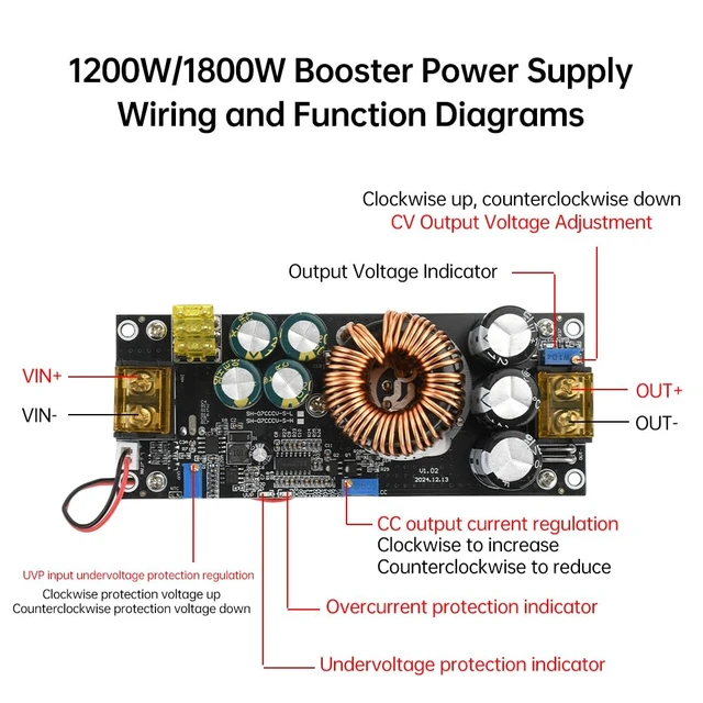 Alt view image 3 of 7 - 1800W DC Boost Converter, 40A 14V-85V to 14-120V Boost Converter Voltage Regulator Car Step-up Power Supply Module DC Adjustable Voltage Converter