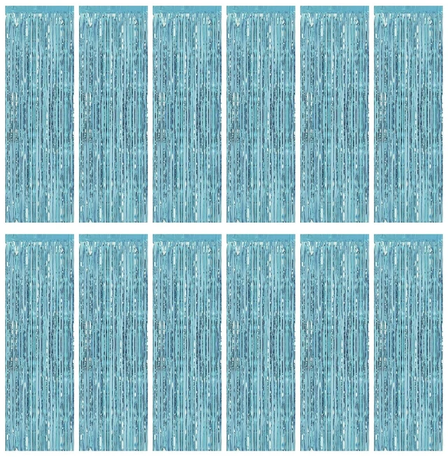 Main image of 12 Pack Foil Fringe Backdrop Curtains, 3.28 x 9.84 ft Light Blue Metallic Tinsel Foil Fringe Curtains Photo Booth Backdrop for Birthday Wedding Baby Shower Christmas New Year Party Decorations