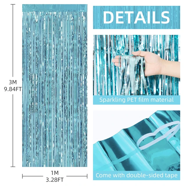 Alt view image 3 of 7 - 12 Pack Foil Fringe Backdrop Curtains, 3.28 x 9.84 ft Light Blue Metallic Tinsel Foil Fringe Curtains Photo Booth Backdrop for Birthday Wedding Baby Shower Christmas New Year Party Decorations