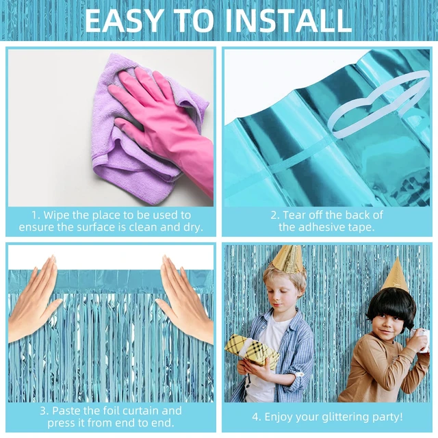 Alt view image 4 of 7 - 12 Pack Foil Fringe Backdrop Curtains, 3.28 x 9.84 ft Light Blue Metallic Tinsel Foil Fringe Curtains Photo Booth Backdrop for Birthday Wedding Baby Shower Christmas New Year Party Decorations