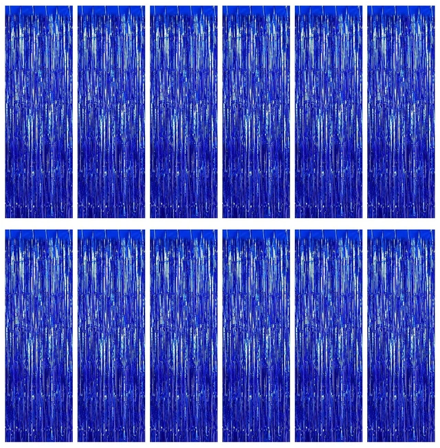 Main image of 12 Pack Foil Fringe Backdrop Curtains, 3.28 x 9.84 ft Blue Metallic Tinsel Foil Fringe Curtains Photo Booth Backdrop for Birthday Wedding Baby Shower Christmas New Year Party Decorations