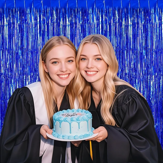 Alt view image 2 of 7 - 12 Pack Foil Fringe Backdrop Curtains, 3.28 x 9.84 ft Blue Metallic Tinsel Foil Fringe Curtains Photo Booth Backdrop for Birthday Wedding Baby Shower Christmas New Year Party Decorations