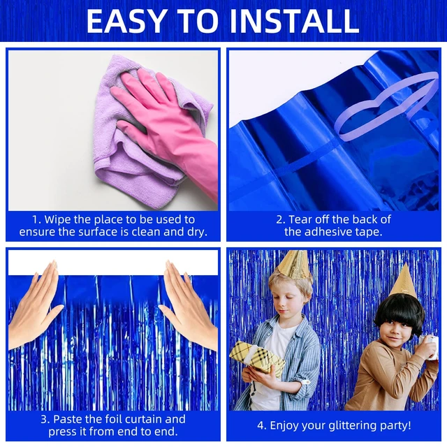 Alt view image 4 of 7 - 12 Pack Foil Fringe Backdrop Curtains, 3.28 x 9.84 ft Blue Metallic Tinsel Foil Fringe Curtains Photo Booth Backdrop for Birthday Wedding Baby Shower Christmas New Year Party Decorations