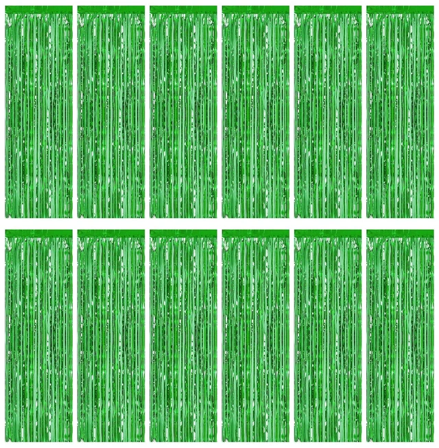Main image of 12 Pack Foil Fringe Backdrop Curtains, 3.28 x 9.84 ft Green Metallic Tinsel Foil Fringe Curtains Photo Booth Backdrop for Birthday Wedding Baby Shower Christmas New Year Party Decorations