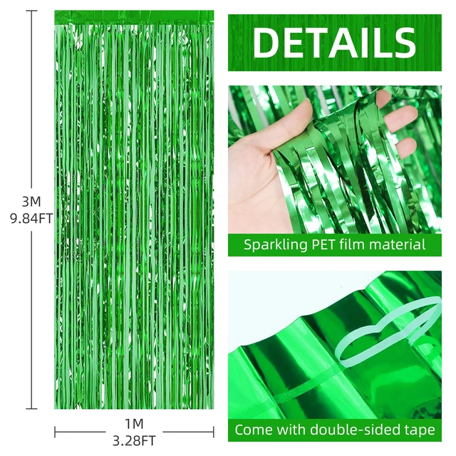 Alt view image 3 of 7 - 12 Pack Foil Fringe Backdrop Curtains, 3.28 x 9.84 ft Green Metallic Tinsel Foil Fringe Curtains Photo Booth Backdrop for Birthday Wedding Baby Shower Christmas New Year Party Decorations