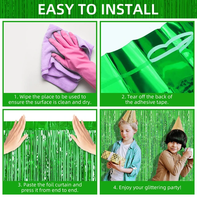 Alt view image 4 of 7 - 12 Pack Foil Fringe Backdrop Curtains, 3.28 x 9.84 ft Green Metallic Tinsel Foil Fringe Curtains Photo Booth Backdrop for Birthday Wedding Baby Shower Christmas New Year Party Decorations