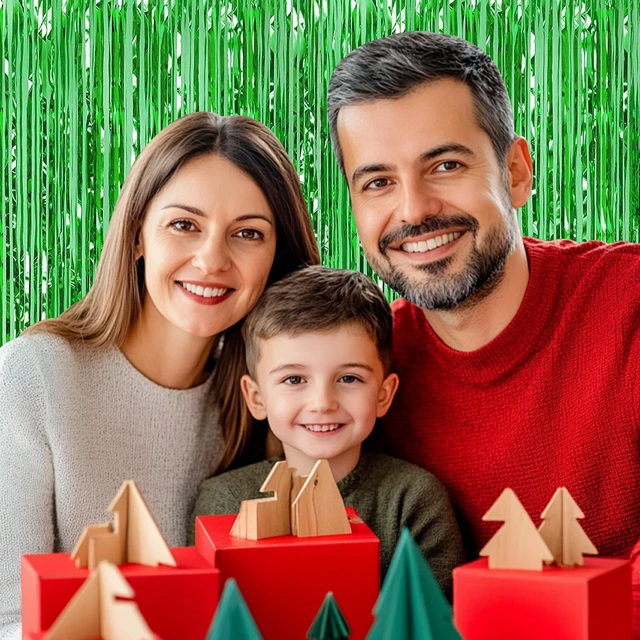 Alt view image 6 of 7 - 12 Pack Foil Fringe Backdrop Curtains, 3.28 x 9.84 ft Green Metallic Tinsel Foil Fringe Curtains Photo Booth Backdrop for Birthday Wedding Baby Shower Christmas New Year Party Decorations