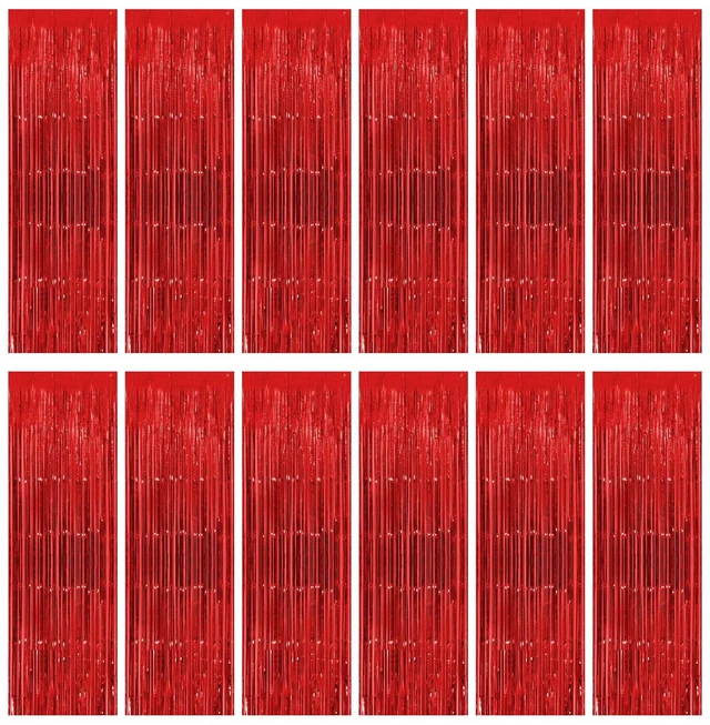 Main image of 12 Pack Foil Fringe Backdrop Curtains, 3.28 x 9.84 ft Red Metallic Tinsel Foil Fringe Curtains Photo Booth Backdrop for Birthday Wedding Baby Shower Christmas New Year Party Decorations