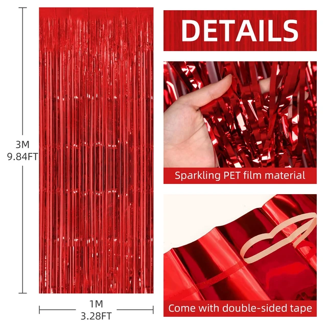 Alt view image 3 of 7 - 12 Pack Foil Fringe Backdrop Curtains, 3.28 x 9.84 ft Red Metallic Tinsel Foil Fringe Curtains Photo Booth Backdrop for Birthday Wedding Baby Shower Christmas New Year Party Decorations