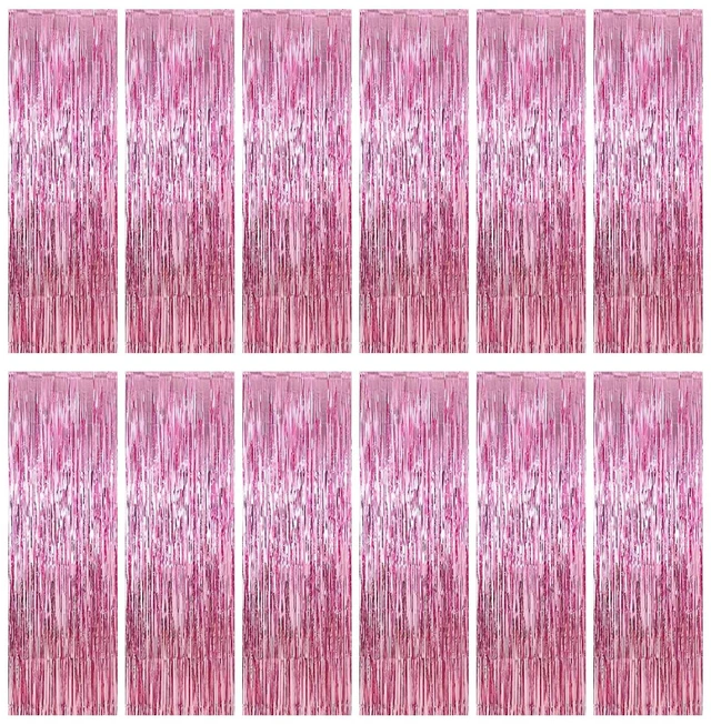 Main image of 12 Pack Foil Fringe Backdrop Curtains, 3.28 x 9.84 ft Pink Metallic Tinsel Foil Fringe Curtains Photo Booth Backdrop for Birthday Wedding Baby Shower Christmas New Year Party Decorations