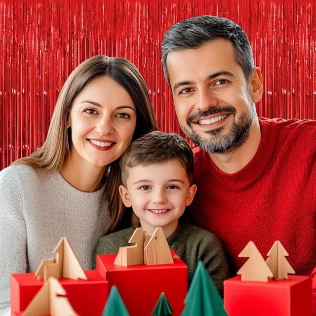 Alt view image 6 of 7 - 12 Pack Foil Fringe Backdrop Curtains, 3.28 x 9.84 ft Red Metallic Tinsel Foil Fringe Curtains Photo Booth Backdrop for Birthday Wedding Baby Shower Christmas New Year Party Decorations