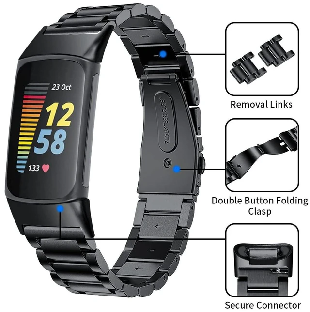 Alt view image 5 of 5 - Stainless Steel Bands Compatible with Fitbit Charge 5 Not Compatible with Fitbit Charge 6